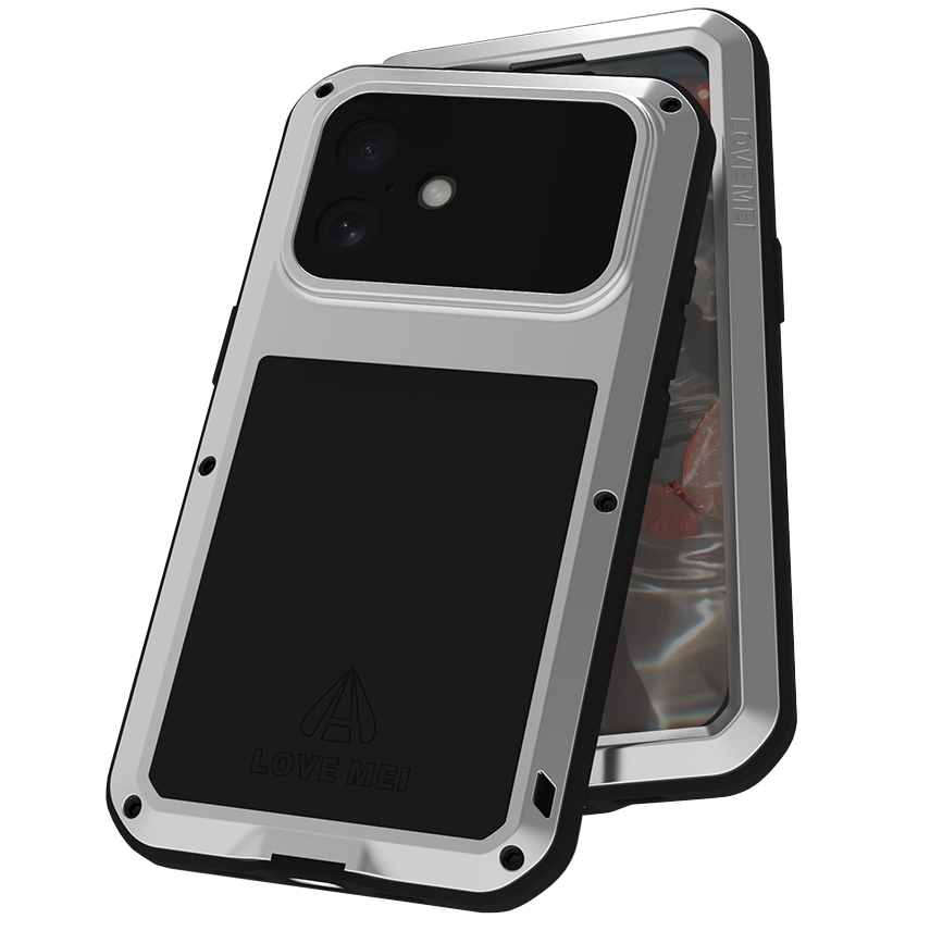 Etui pancerne + szkło LOVE MEI Powerful do iPhone 17, srebrne